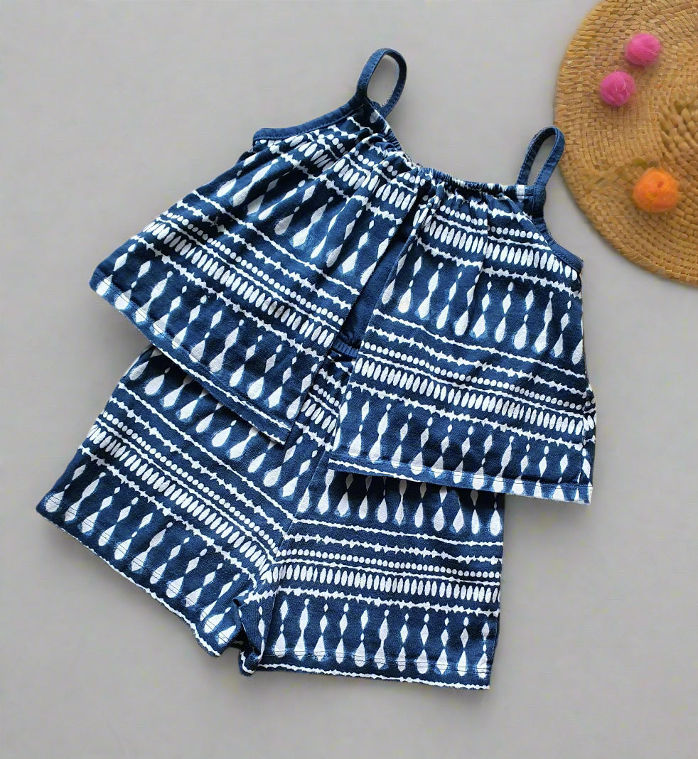 F&F Cotton Toddler Outfit – 4 Years - Blue & White Patterned Jumpsuit