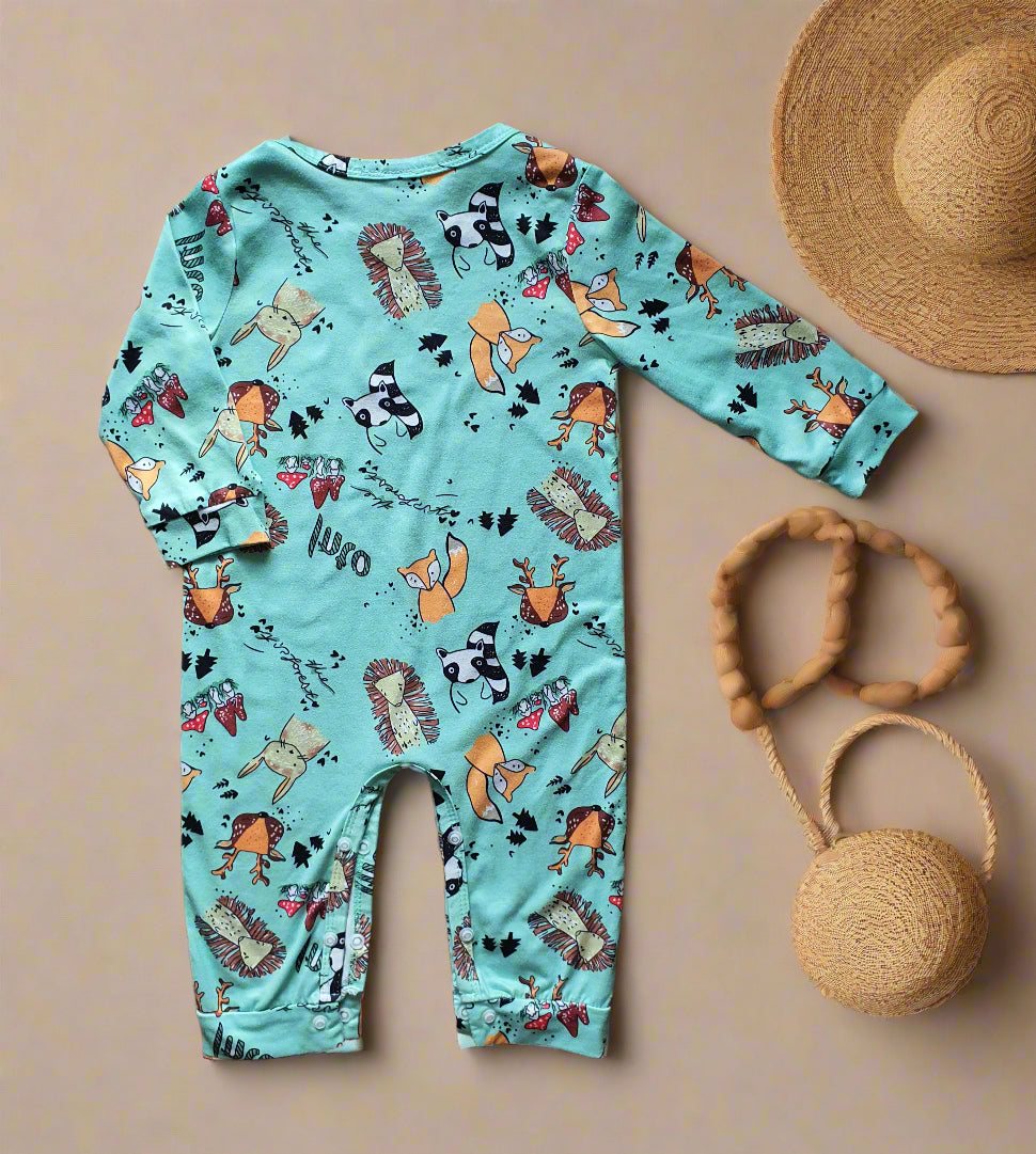 Mint Woodland Animal Romper – 6-12 Months