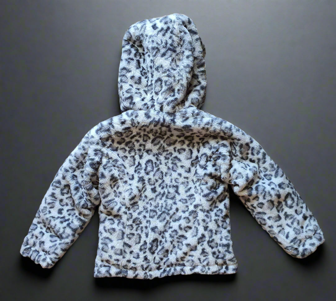Reversible Black Puffer Jacket with Leopard Print – Size 4/5 Years
