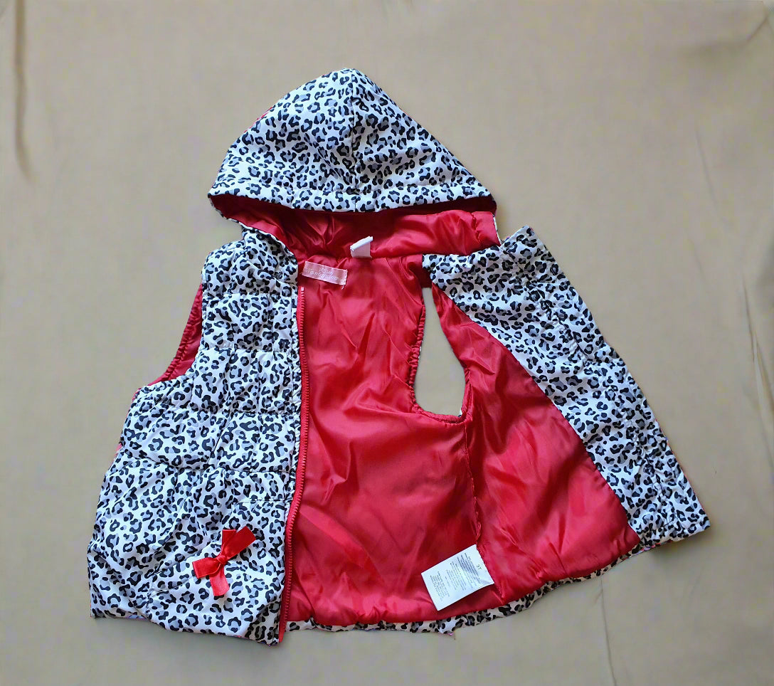 Kids Headquarters Leopard Print Hooded Vest with Red Bow Accents - 3T(Toddler)