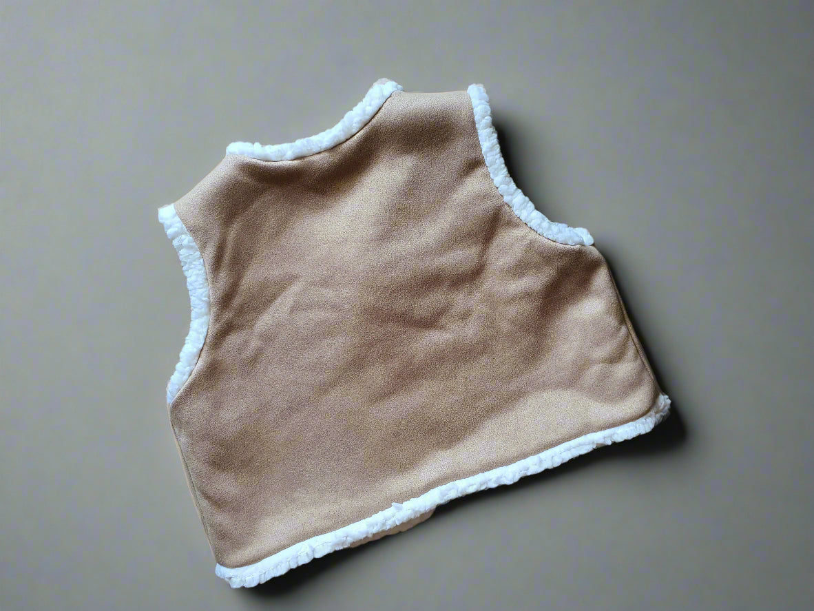 Faux Shearling Vest – Brown Suede Look with Fleece Lining 5T Toddler