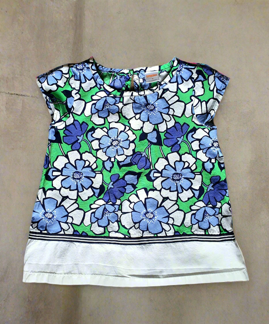 Gymboree Toddler Floral Top – Size 4 - Blue & Green Blooms