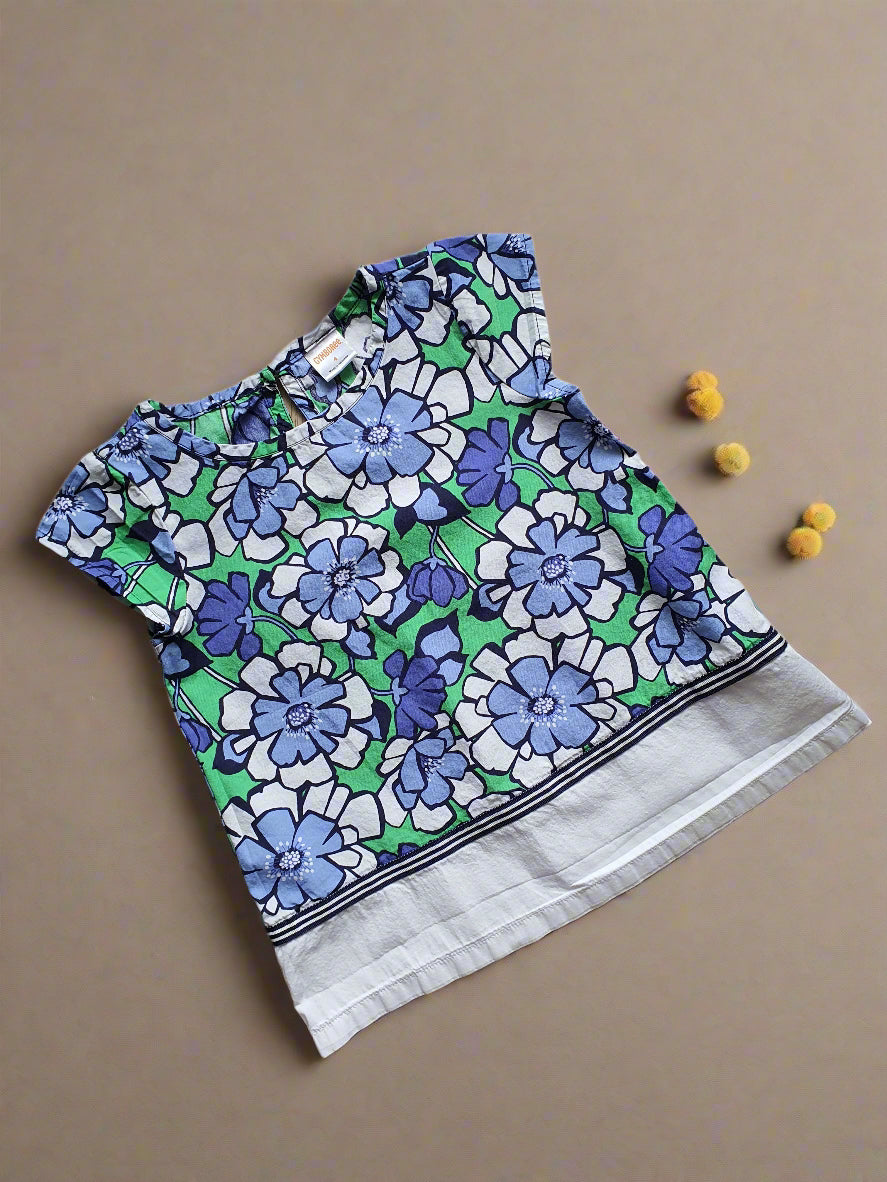 Gymboree Toddler Floral Top – Size 4 - Blue & Green Blooms