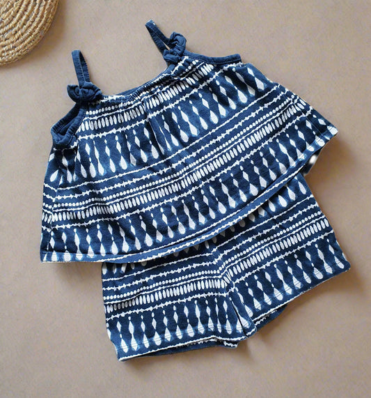 F&F Cotton Toddler Outfit – 4 Years - Blue & White Patterned Jumpsuit