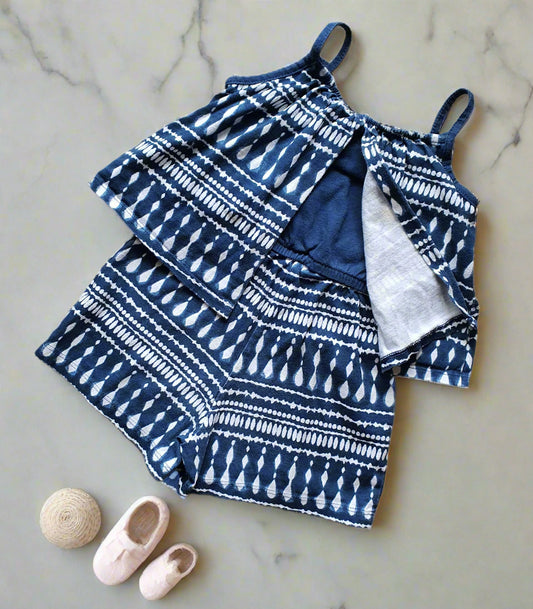 F&F Cotton Toddler Outfit – 4 Years - Blue & White Patterned Jumpsuit