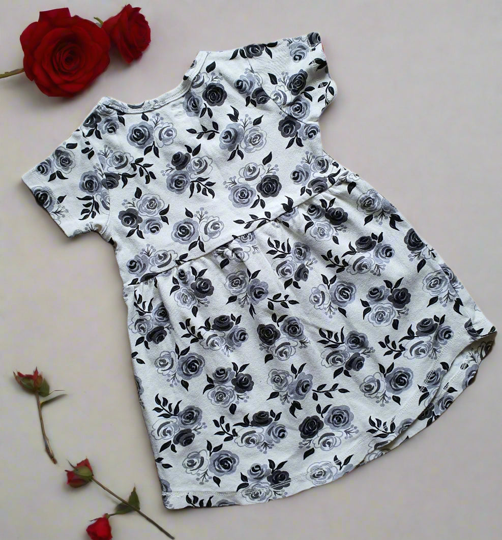 Touched by Nature Organic Cotton Toddler Dress – 4 Years - Black & White Floral