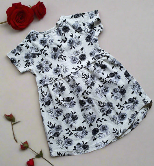 Touched by Nature Organic Cotton Toddler Dress – 4 Years - Black & White Floral