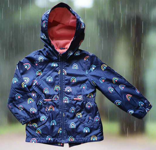 Carter's Hooded Blue Rain Jacket –  3 Years - Pink Fleece-Lined, Zip Closure, Pockets