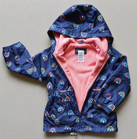 Carter's Hooded Blue Rain Jacket –  3 Years - Pink Fleece-Lined, Zip Closure, Pockets