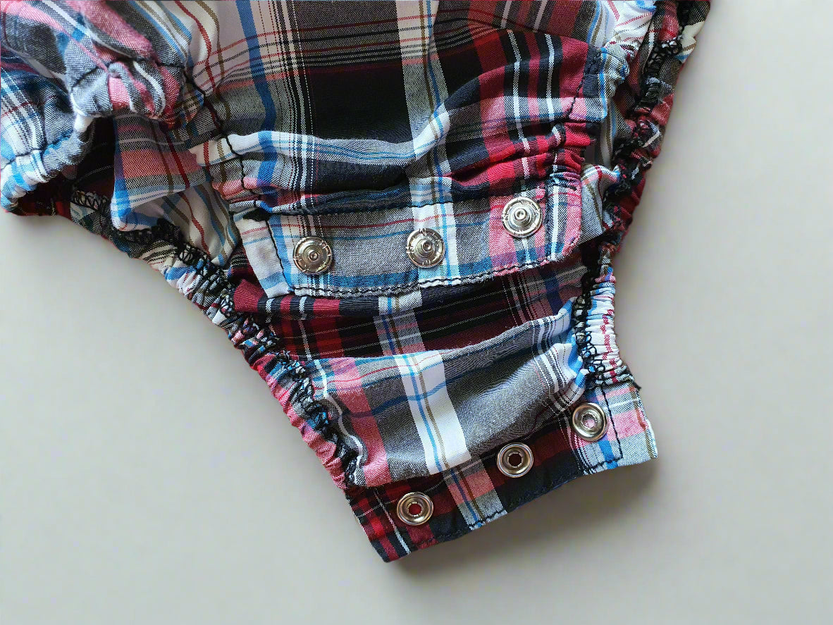 Plaid Long Sleeve Western Baby Bodysuit – Snap Closure - 6 Months