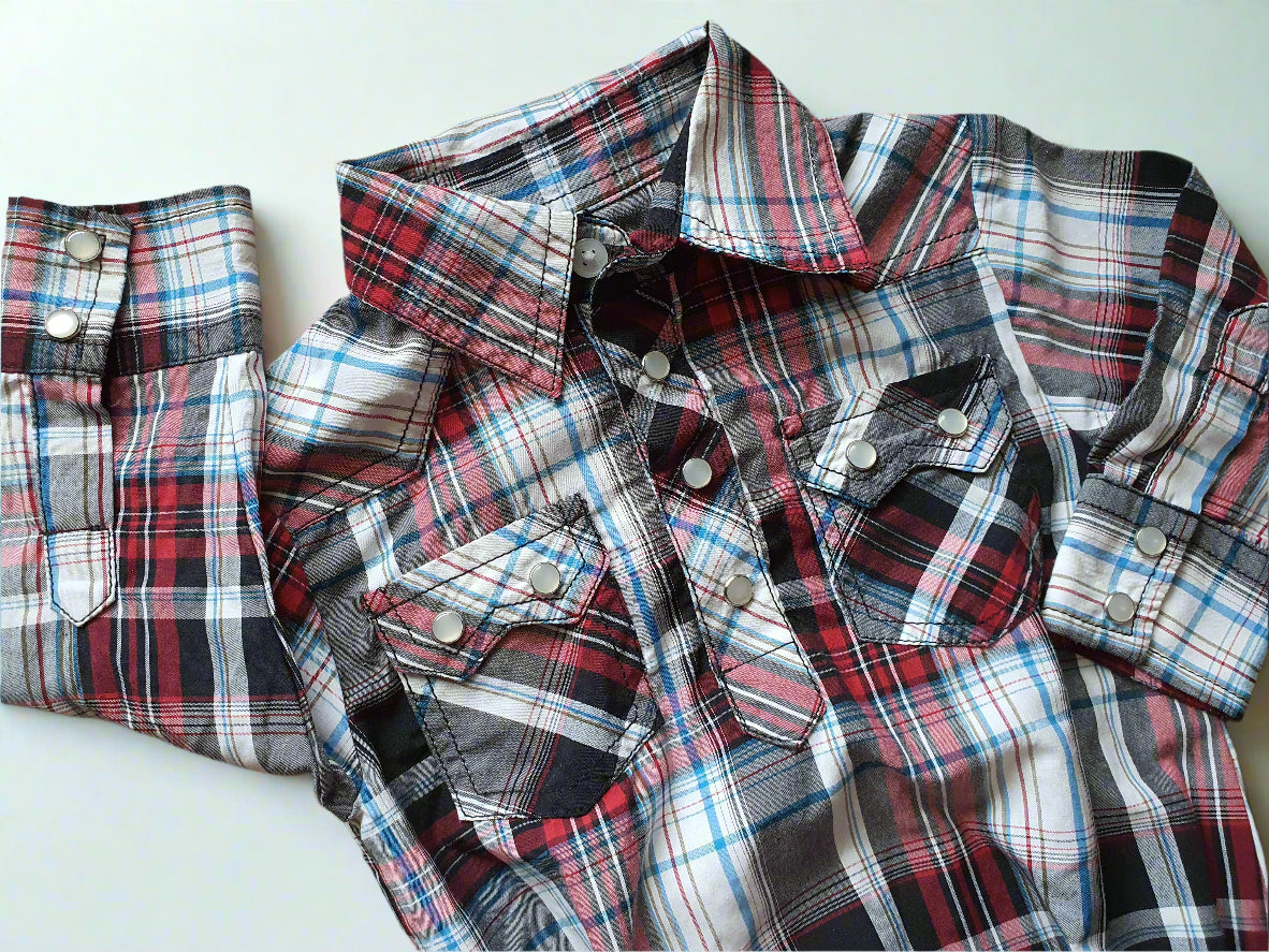 Plaid Long Sleeve Western Baby Bodysuit – Snap Closure - 6 Months