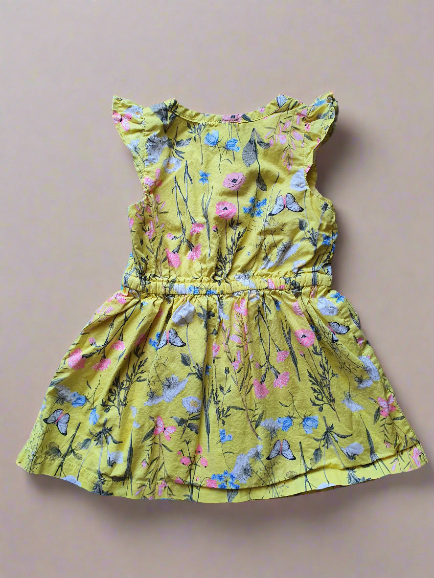 Carter's Floral Flutter Sleeve Dress - 18 Months - Yellow Cotton