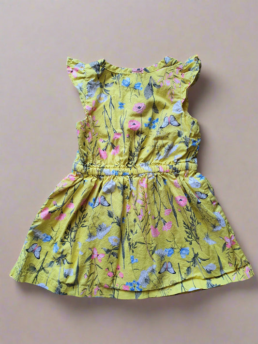 Carter's Floral Flutter Sleeve Dress - 18 Months - Yellow Cotton