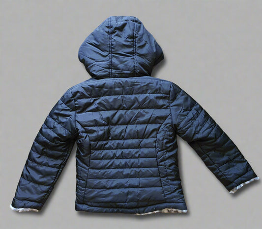 Reversible Black Puffer Jacket with Leopard Print – Size 4/5 Years