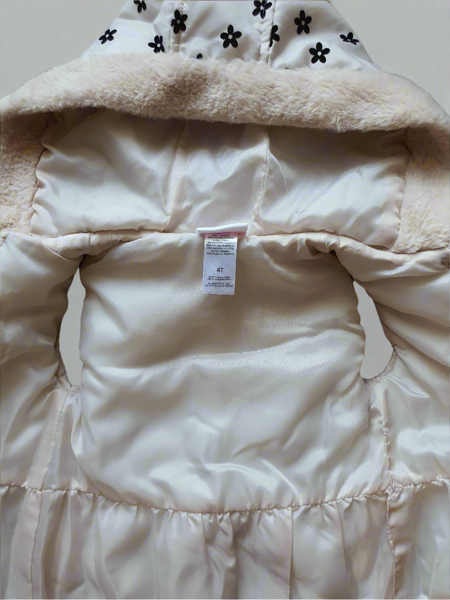Little Lass Girls Hooded Puffer Vest – Beige with Black Floral Print 4T (Toddler)