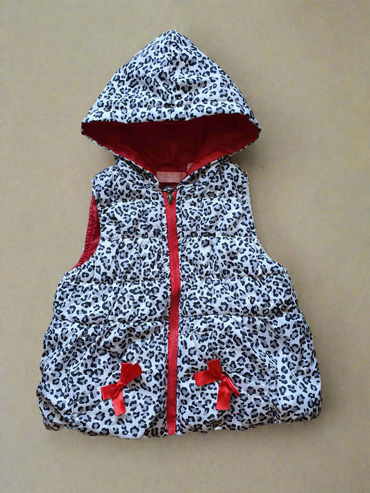 Kids Headquarters Leopard Print Hooded Vest with Red Bow Accents - 3T(Toddler)