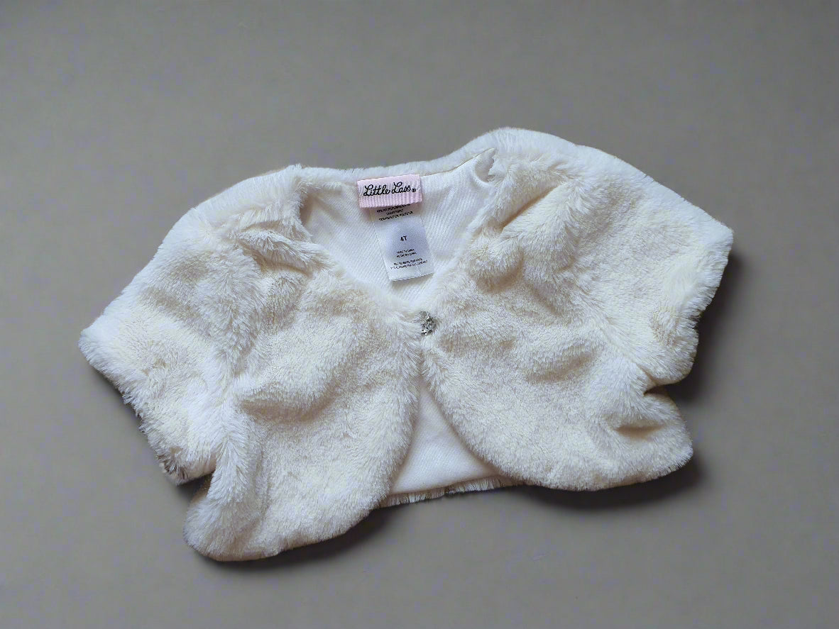 Little Lass Girls Faux Fur Shrug – Ivory White Dressy Bolero 4T(Toddler)
