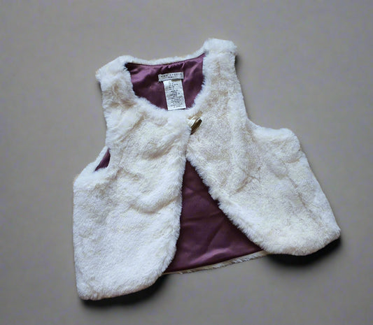 Max Studio Girls Faux Fur Vest – Ivory White with Satin Lining  3T (Toddler)