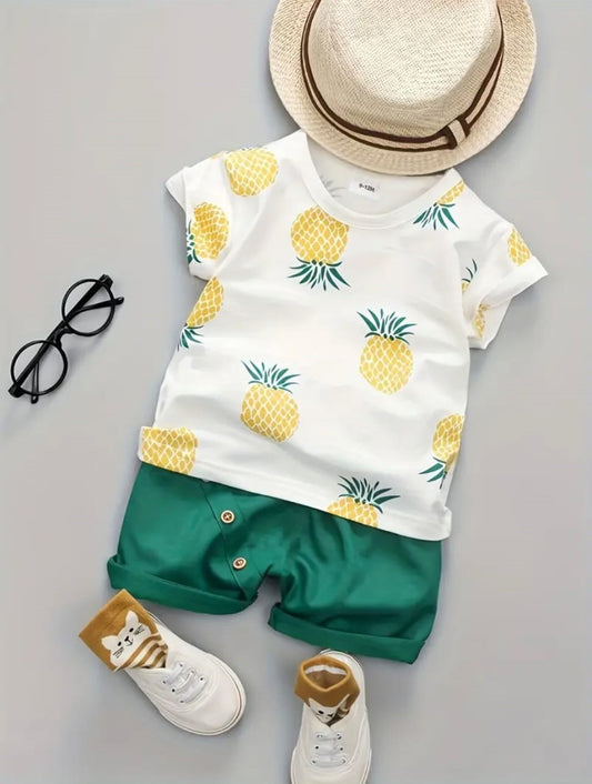 Pineapple Print Baby Outfit Set – 2 YEARS -  Summer Tee & Shorts