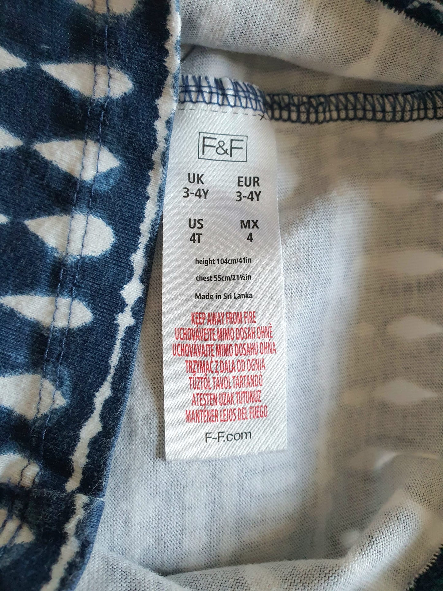 F&F Cotton Toddler Outfit – 4 Years - Blue & White Patterned Jumpsuit