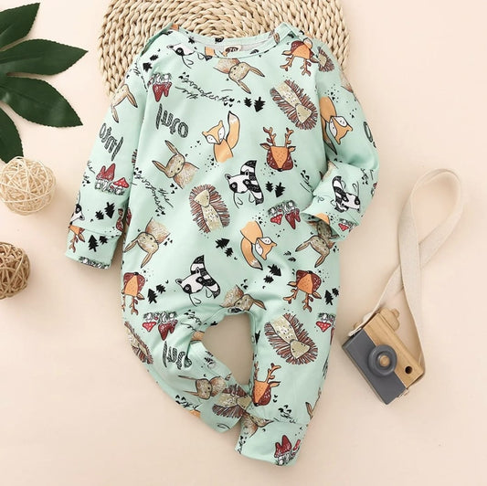 Mint Woodland Animal Romper – 6-12 Months