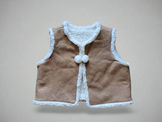 Faux Shearling Vest – Brown Suede Look with Fleece Lining 5T Toddler